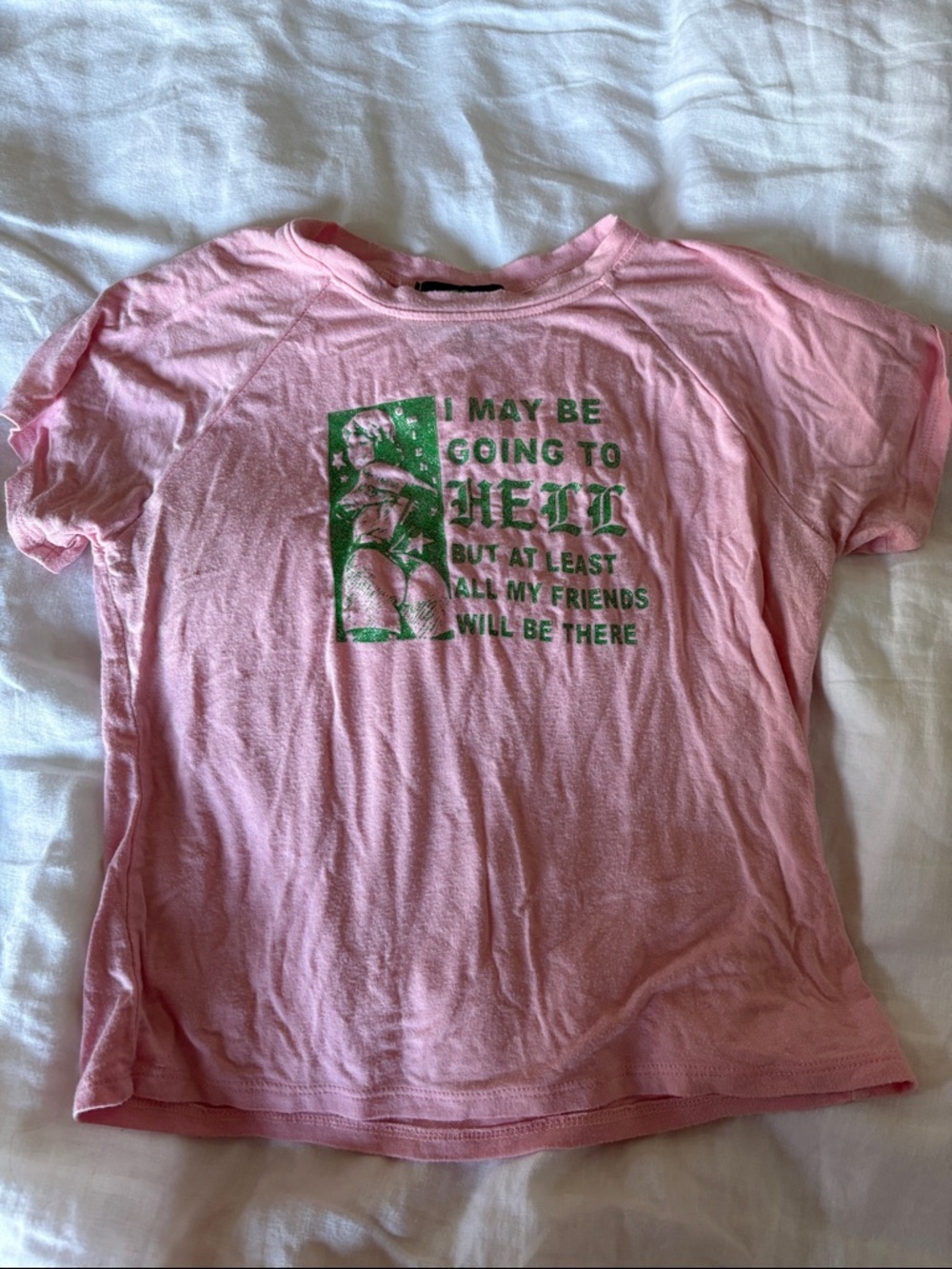 omighty Pink Short Sleeve Tee with Green Graphic